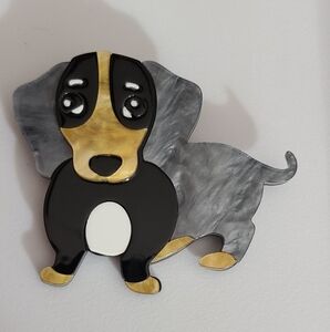 New dachshund brooch acrylic enamel layered dog pet pin sausage Weiner pup
